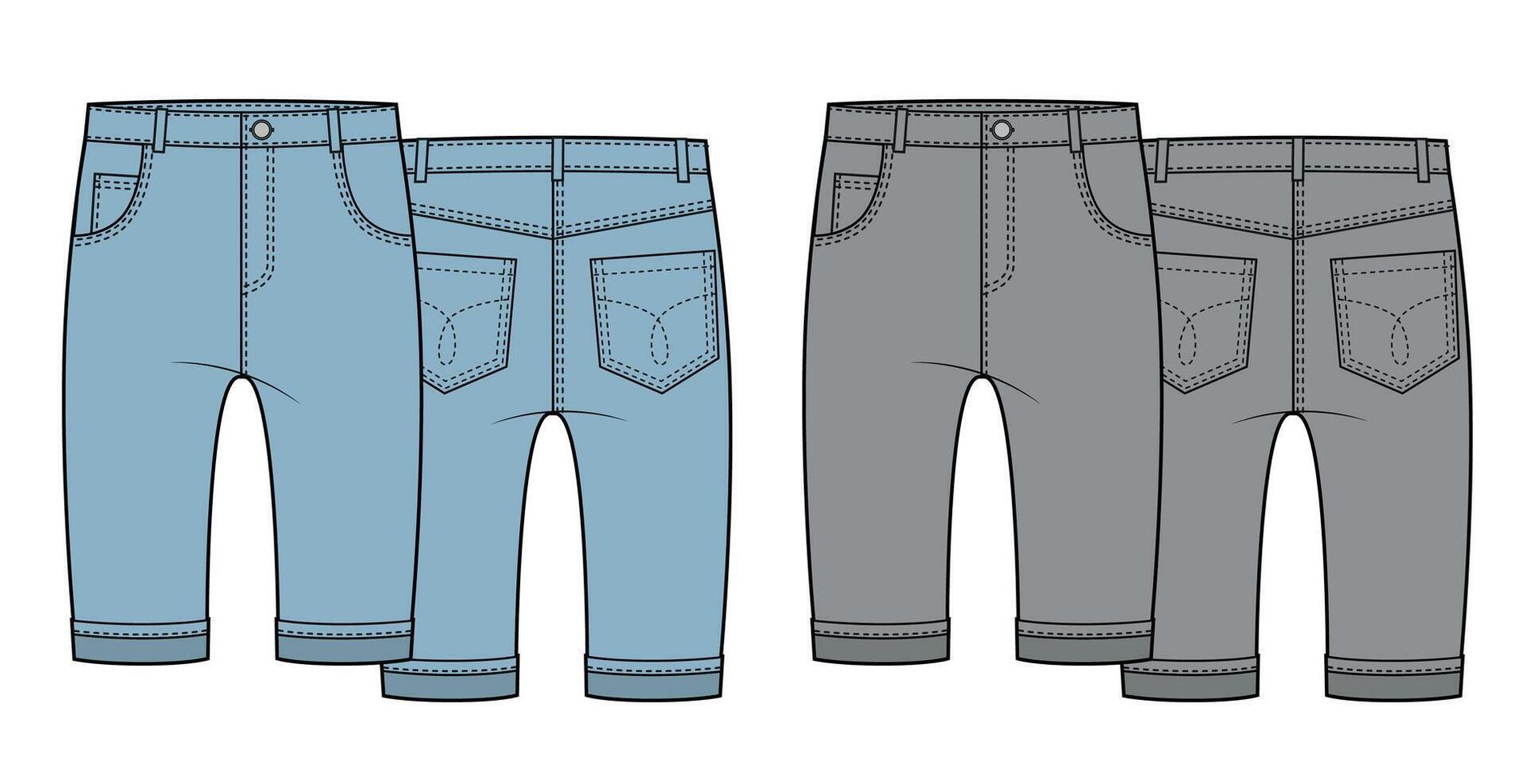 Baby blue and grey denim pants fashion sketch. vector