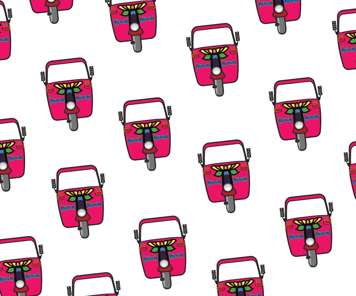 Retro Indian auto-rickshaw. tuk-tuk in Thailand. Seamless pattern. white background vector