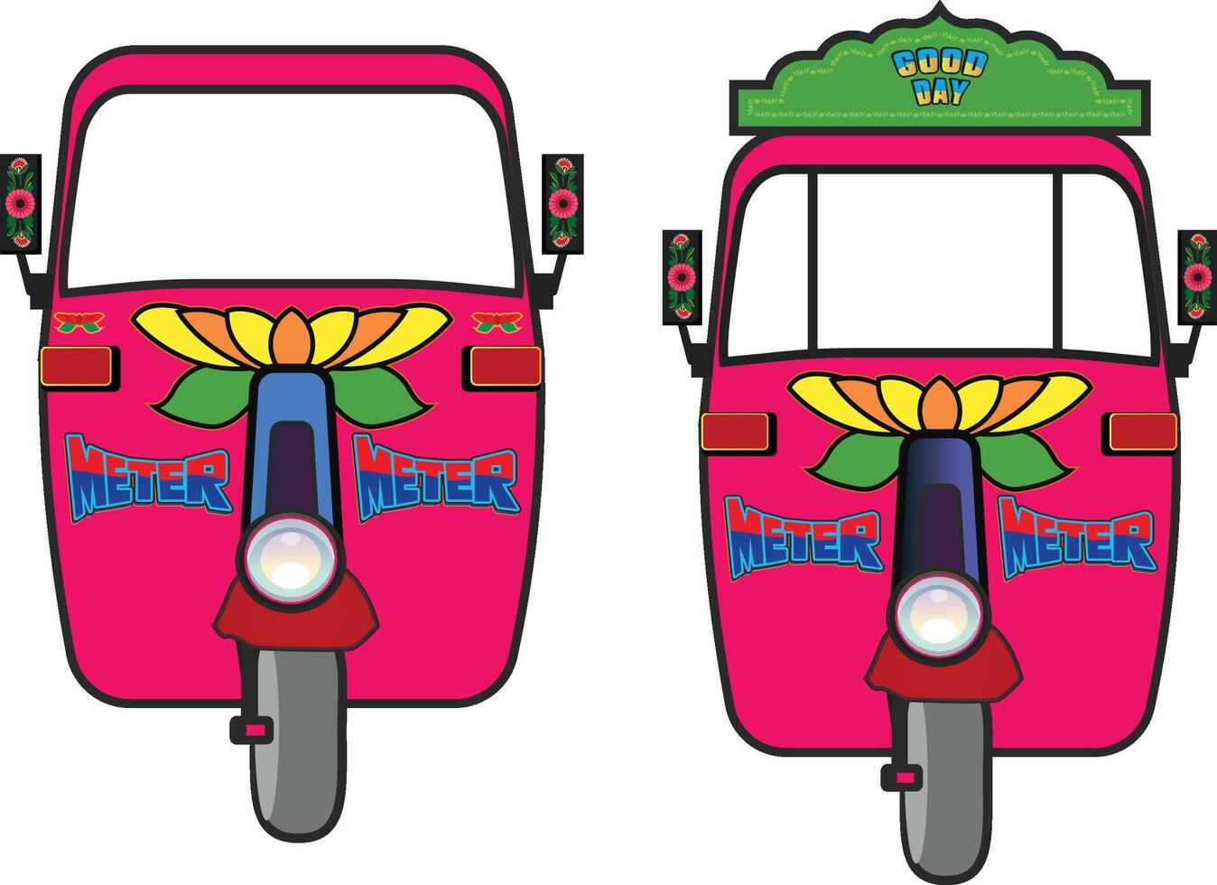 sticker of Indian auto-rickshaw. tuk-tuk in Thailand, truck art on it vector