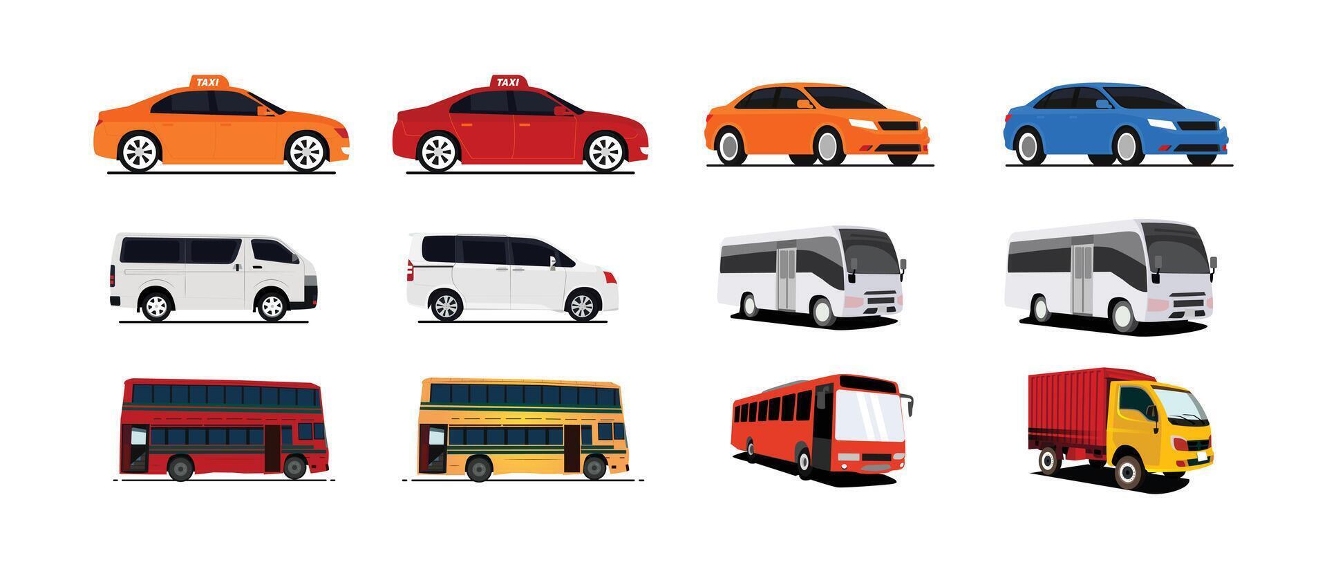 a set of different types of vehicles on a white background vector