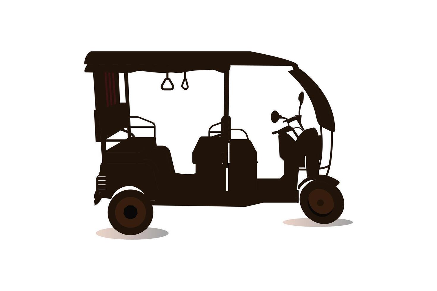 Tuk-tuk Indian rickshaw car, silhouette, and line art vector