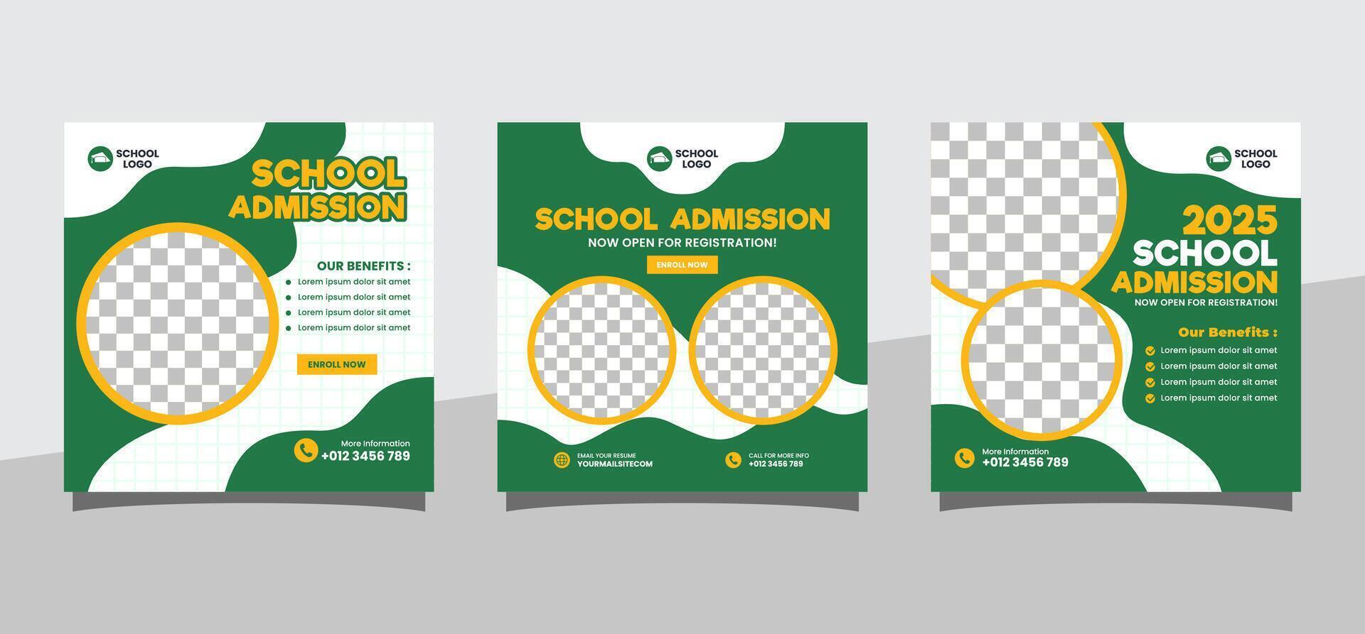 School admission social media post banner template. Back to School Square flyer design Template vector