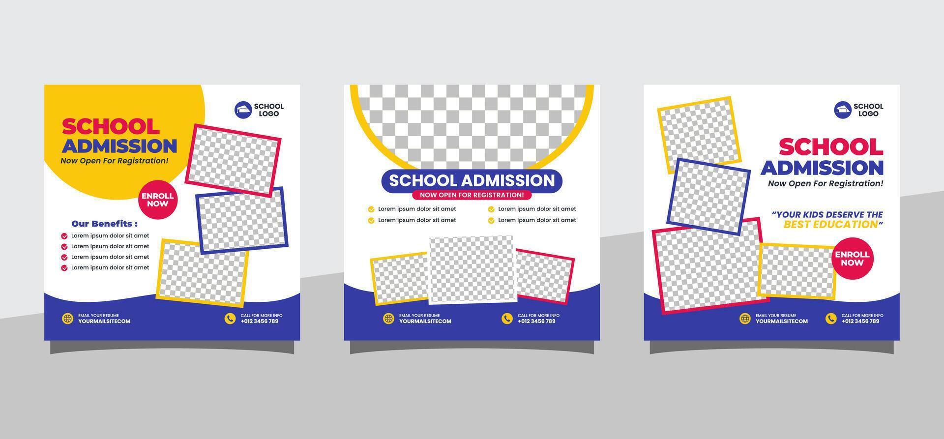 School admission social media post banner template. Back to School Square flyer design Template vector