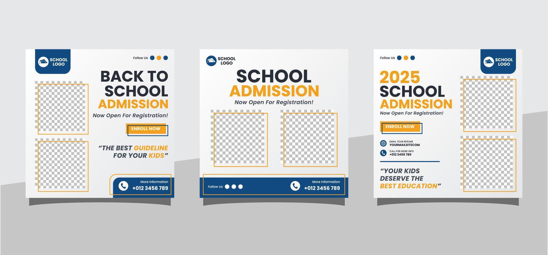 School admission social media post banner template. Back to School Square flyer design Template vector
