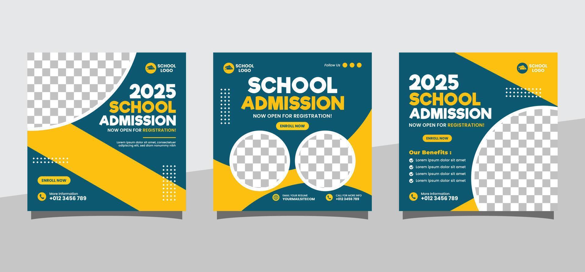 School admission social media post banner template. Back to School Square flyer design Template vector