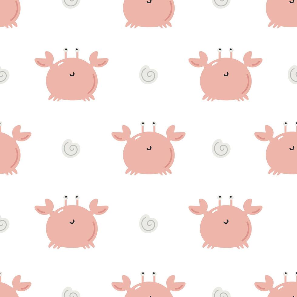Seamless pattern with cute crab. Sea character. For for kids design, fabric, wrapping, cards, textile, wallpaper, apparel. Isolated cartoon illustration in flat style on white background. vector