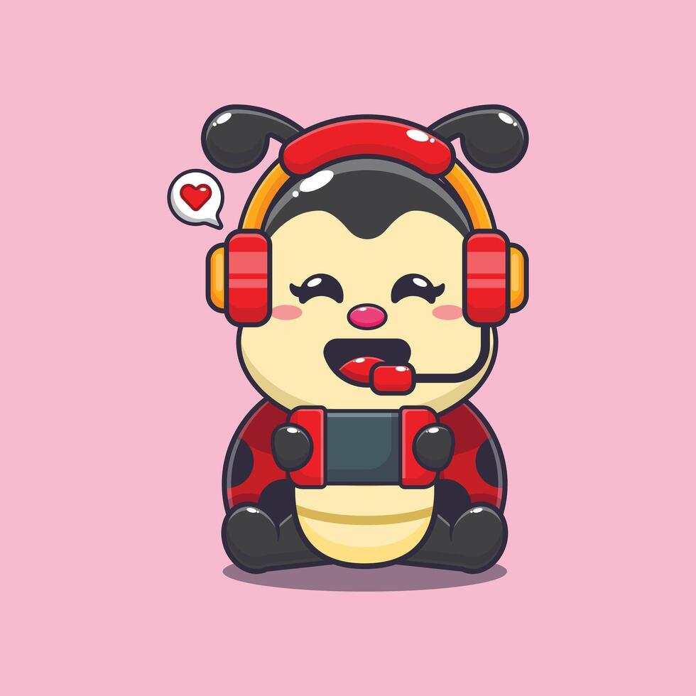 Cute ladybug play a game cartoon illustration vector