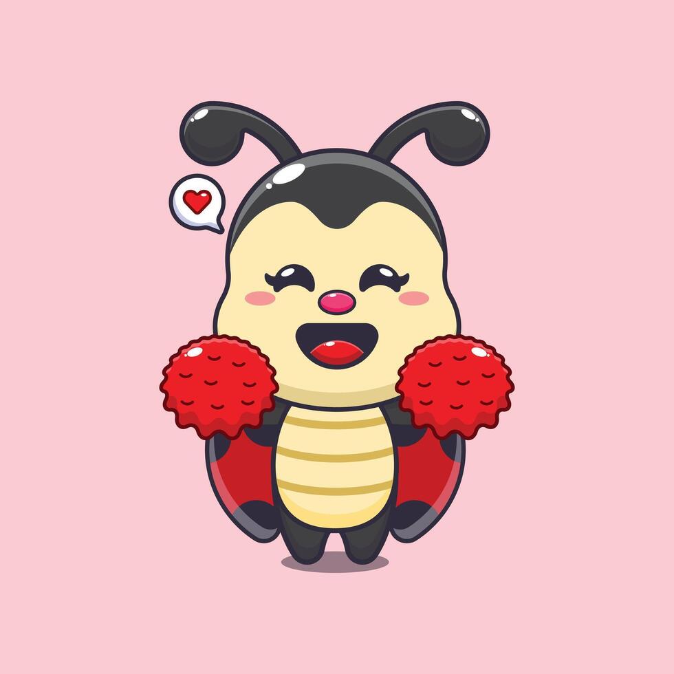 cheerleader ladybug cartoon illustration vector