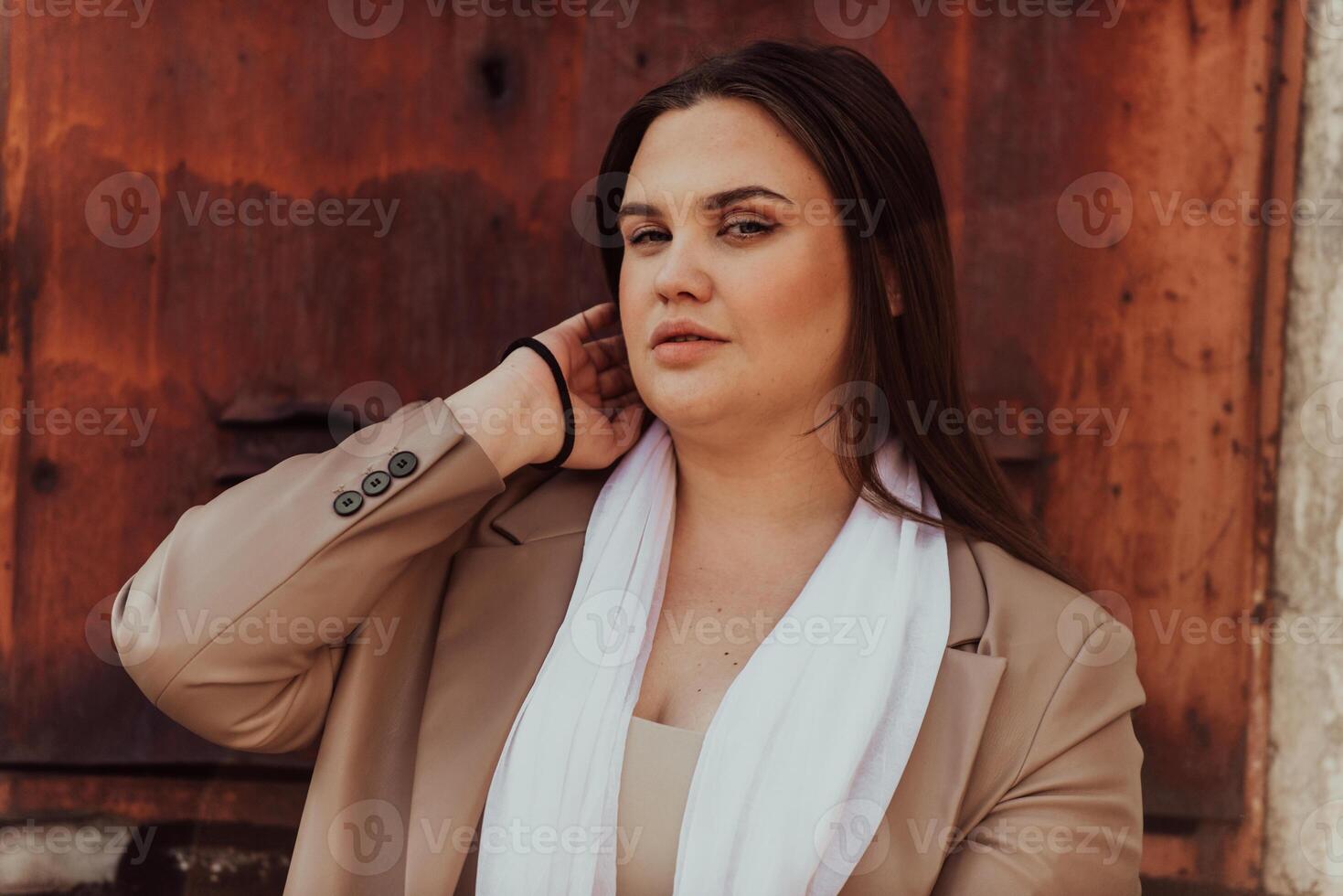 A close-up, unretouched portrait of a naturally beautiful young woman showcasing her authentic and unaltered facial features, capturing the essence of real beauty without any digital enhancements. photo