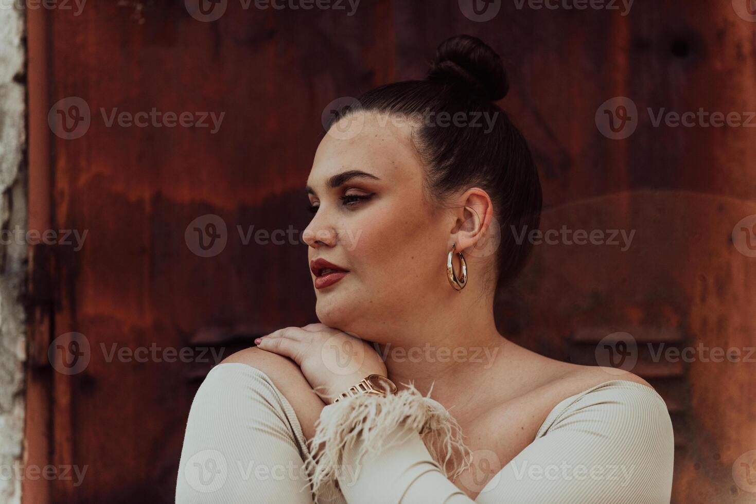 A close-up, unretouched portrait of a naturally beautiful young woman showcasing her authentic and unaltered facial features, capturing the essence of real beauty without any digital enhancements. photo