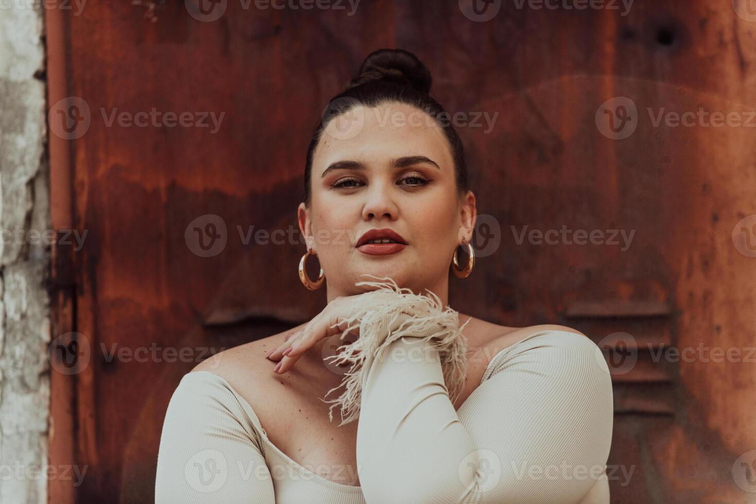 A close-up, unretouched portrait of a naturally beautiful young woman showcasing her authentic and unaltered facial features, capturing the essence of real beauty without any digital enhancements. photo