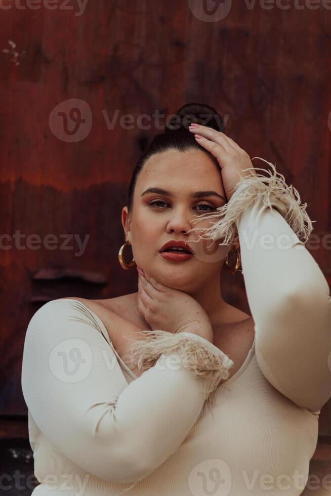 A close-up, unretouched portrait of a naturally beautiful young woman showcasing her authentic and unaltered facial features, capturing the essence of real beauty without any digital enhancements. photo