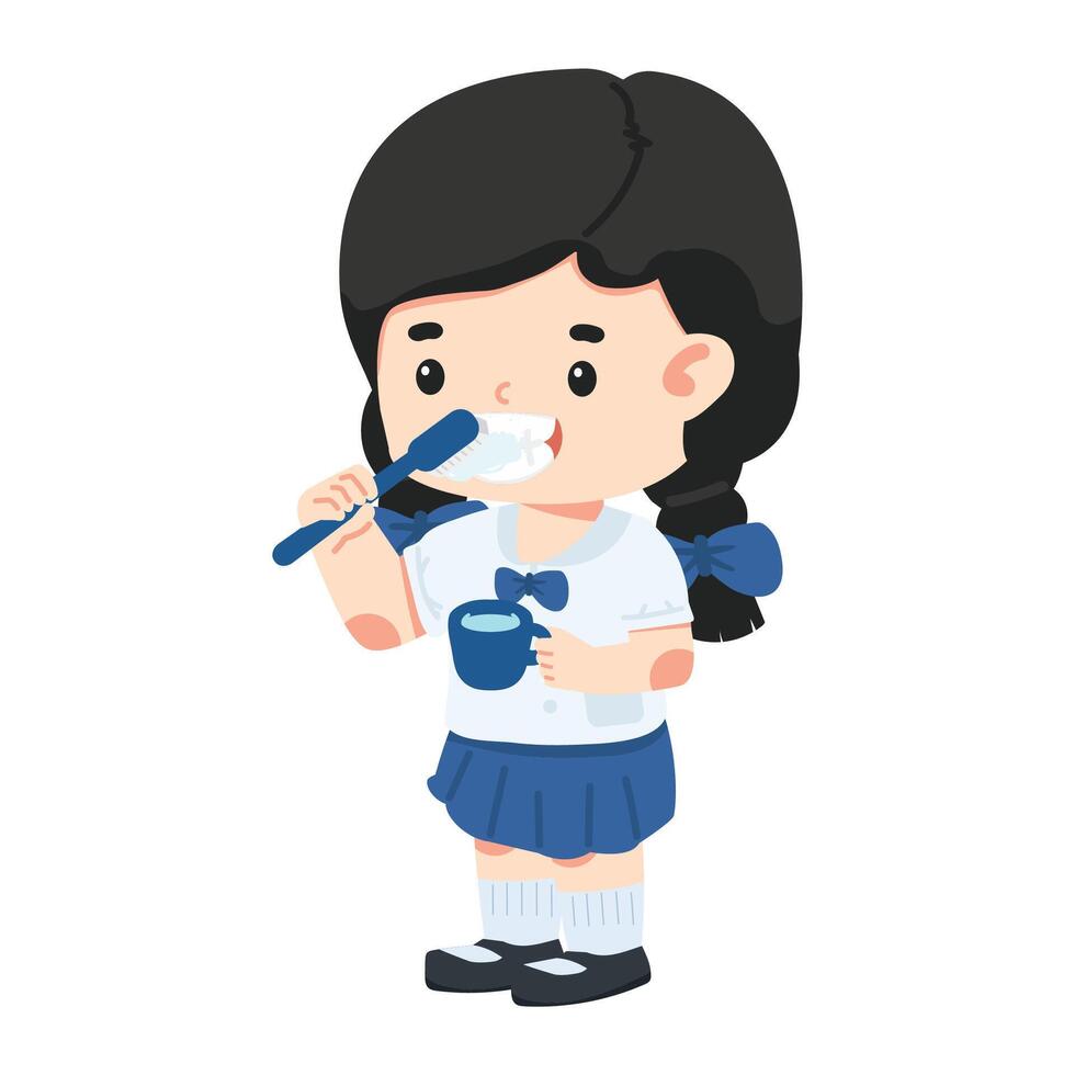 Cartoon of a girl brushing her clean teeth vector