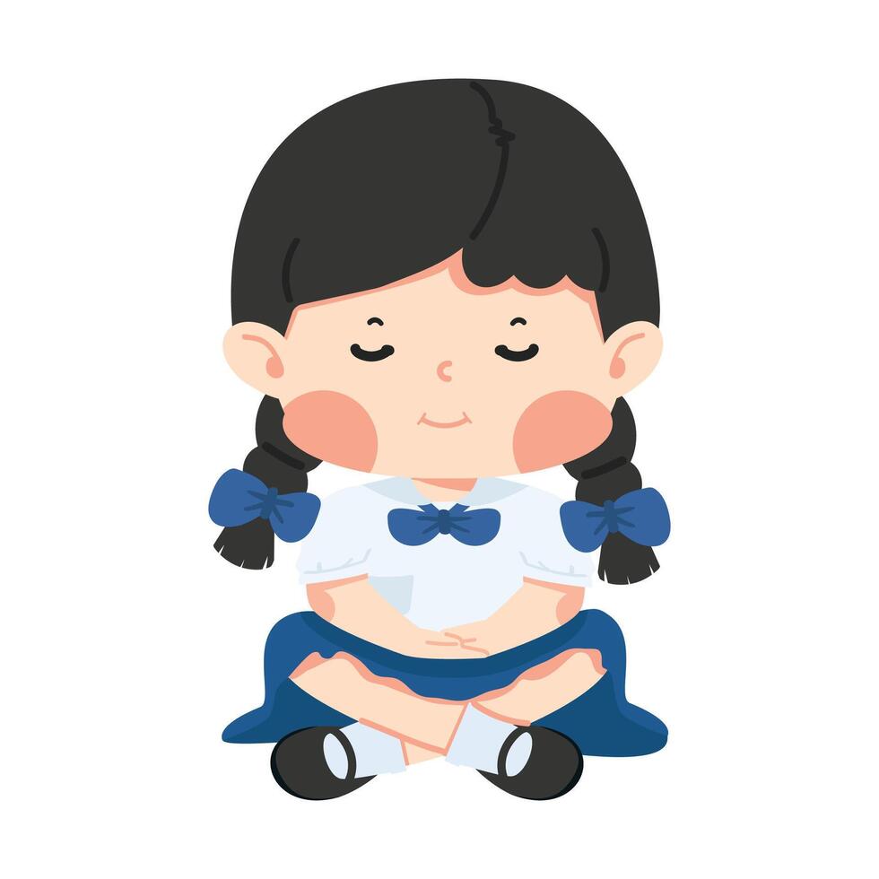 Kid girl student is sitting in meditation vector
