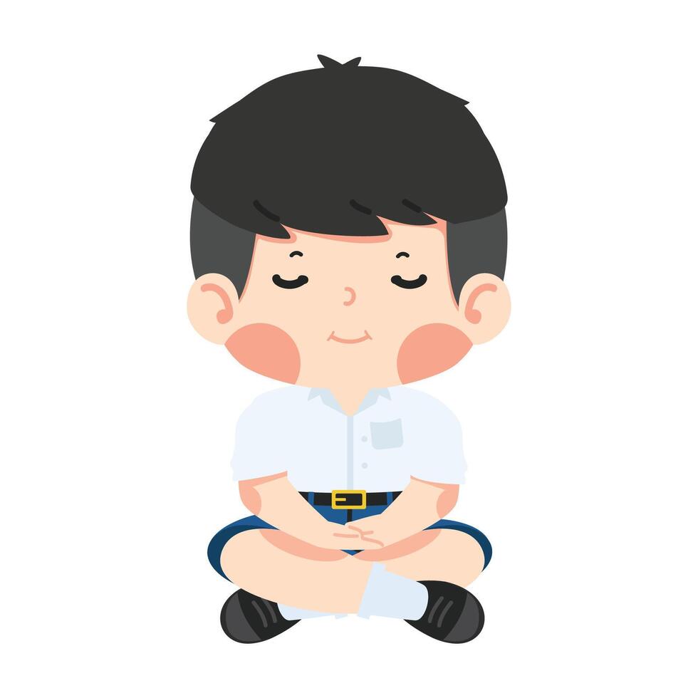 Boy student is sitting in meditation vector