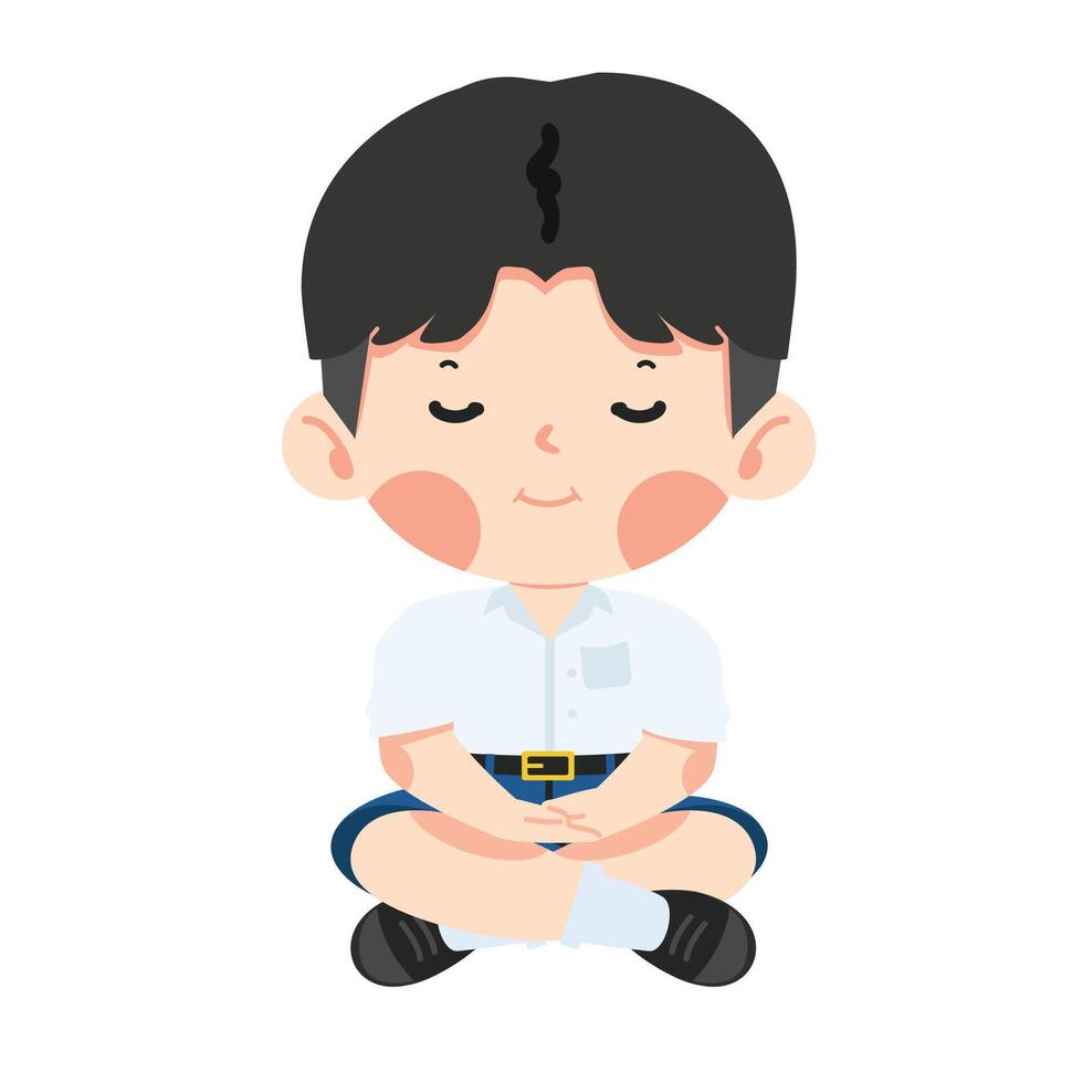 Boy student is sitting in meditation vector