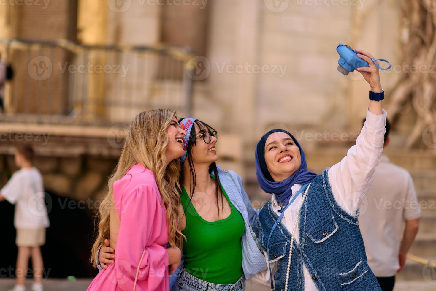 Adventurous Capture. Group of Tourists Exploring Iconic Landmarks photo