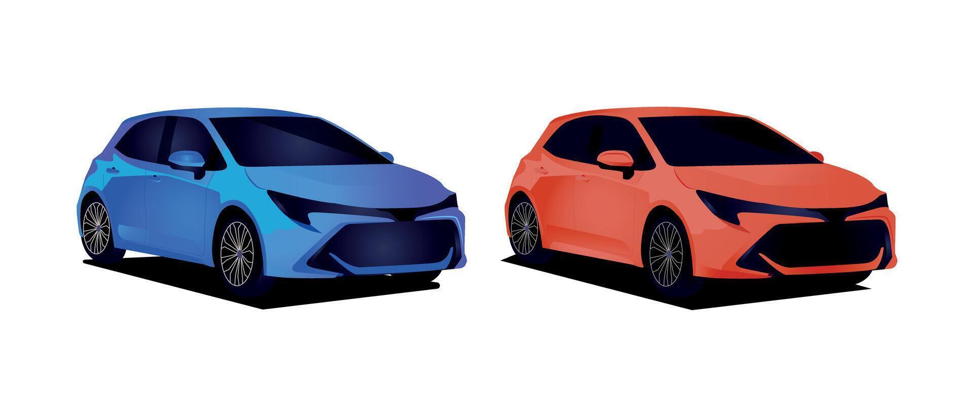 Blue and red sedan car on white background. business sedan isolated vector