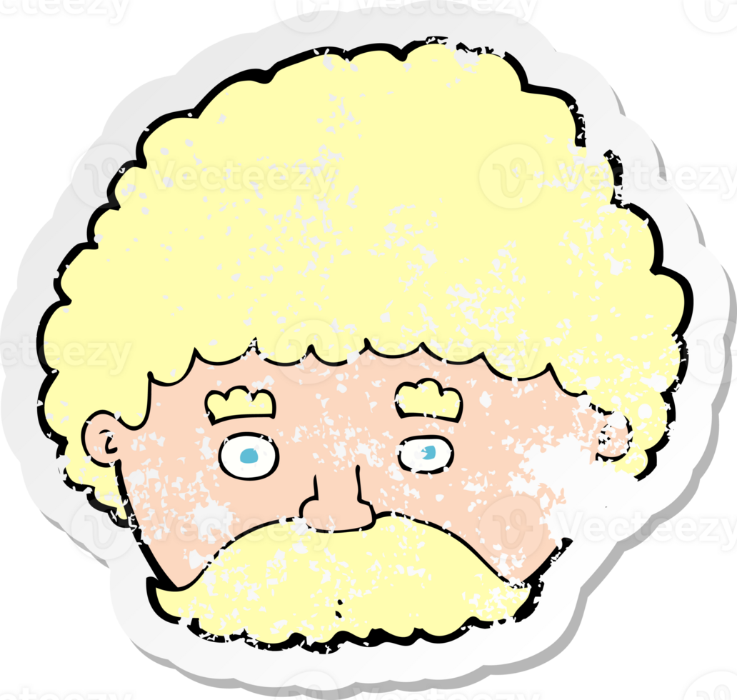 retro distressed sticker of a cartoon man with mustache drawing png