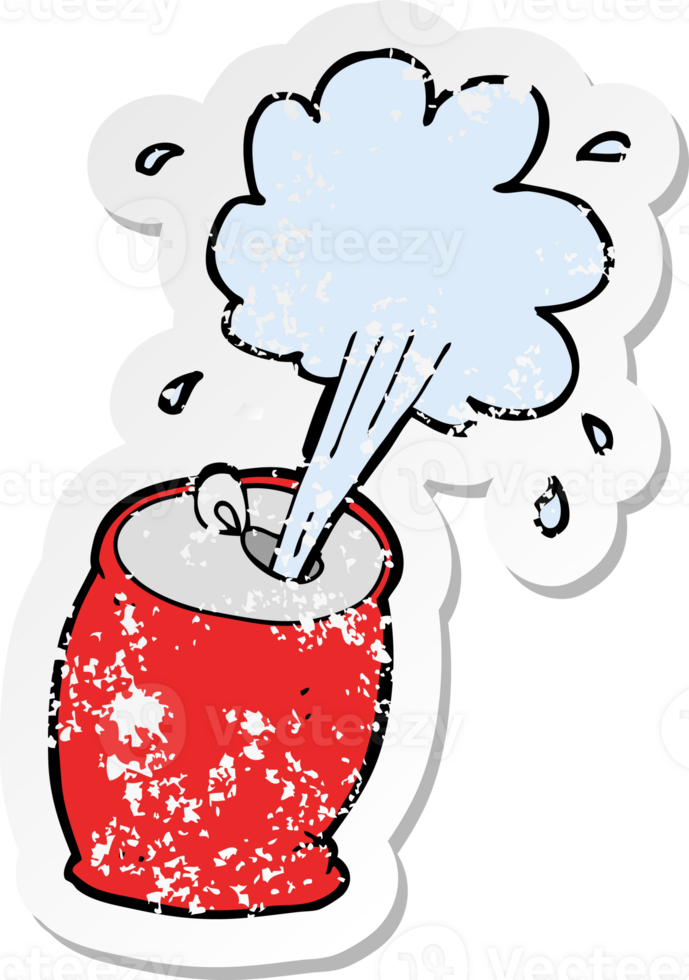 retro distressed sticker of a cartoon fizzing soda can drawing png