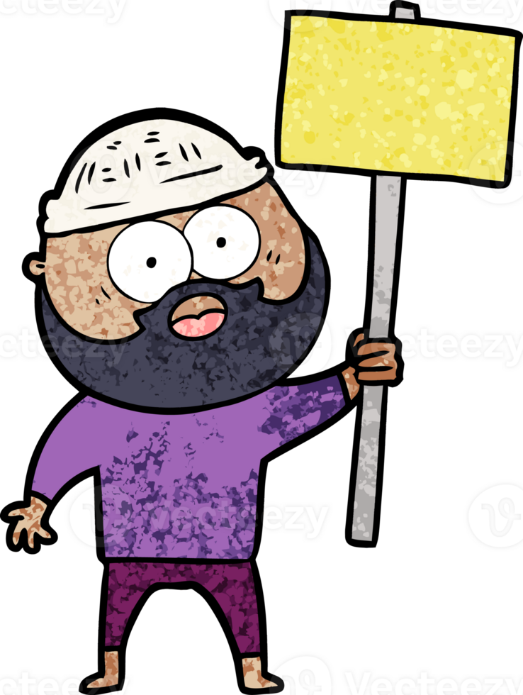 cartoon bearded man with signpost drawing png