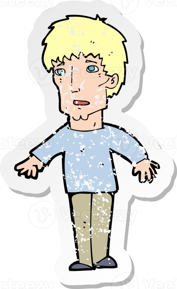retro distressed sticker of a cartoon surprised man drawing png