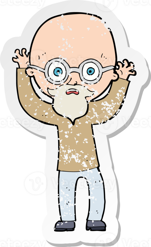 retro distressed sticker of a cartoon stressed bald man drawing png