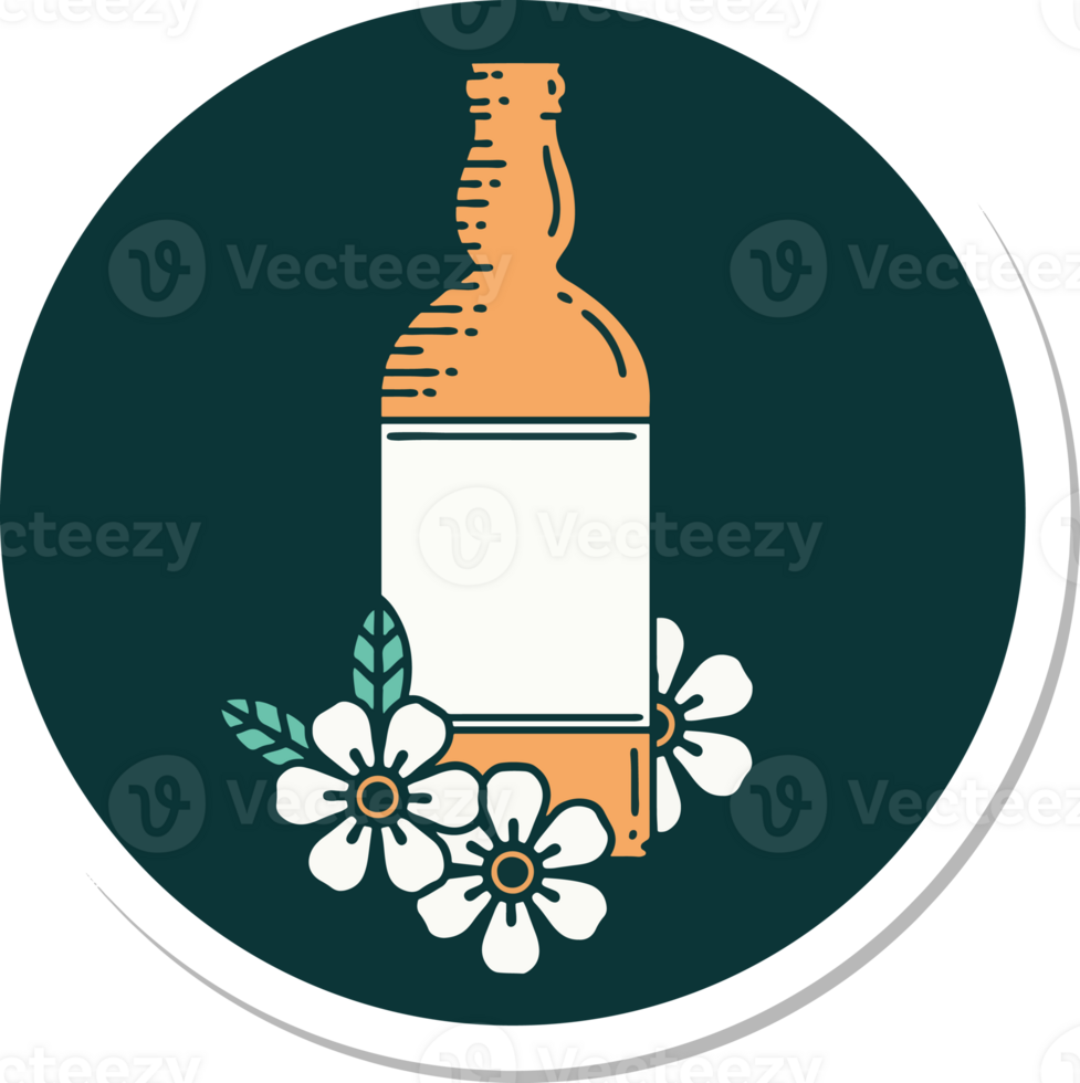 a bottle of whiskey with flowers png