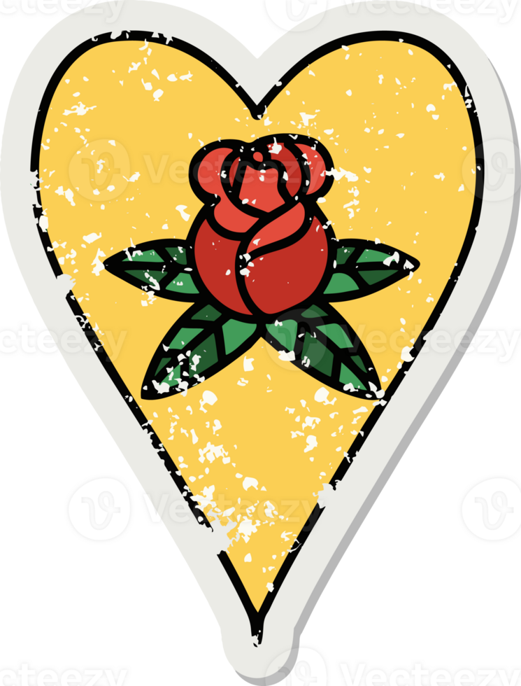 a heart shaped sticker with a rose on it png