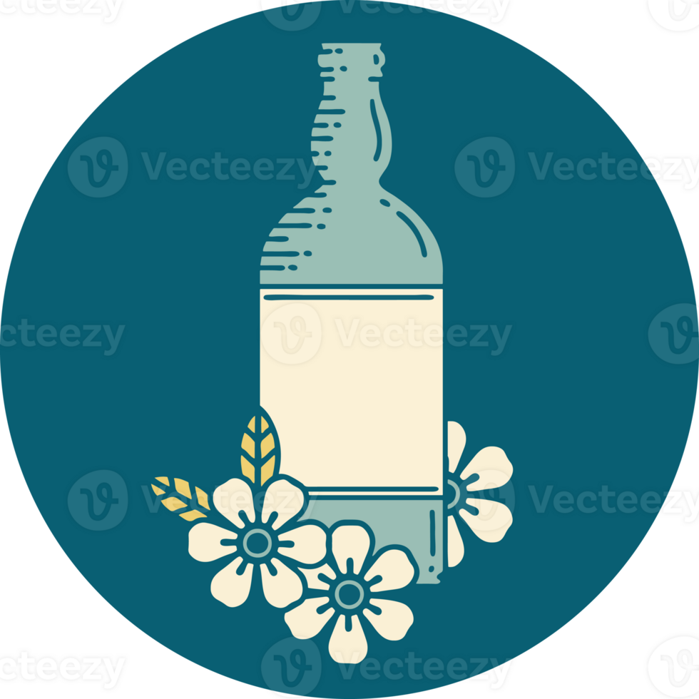 a bottle of whiskey with flowers on it png