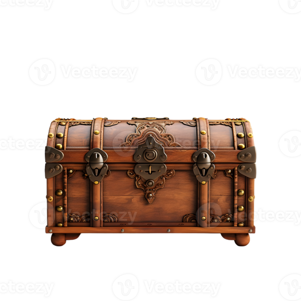 3d rendering of old wooden chest on transparent background png