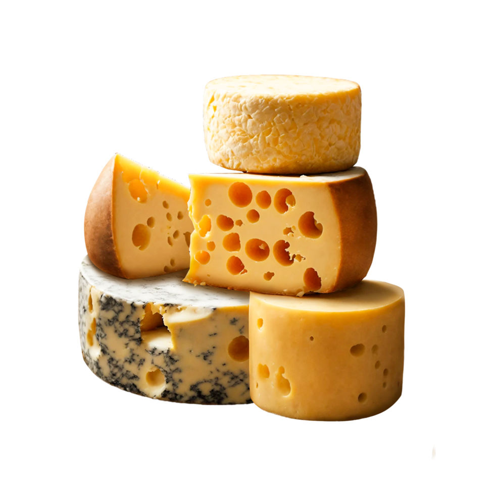 Assorted different types of hard cheese, cut into pieces of different sizes png