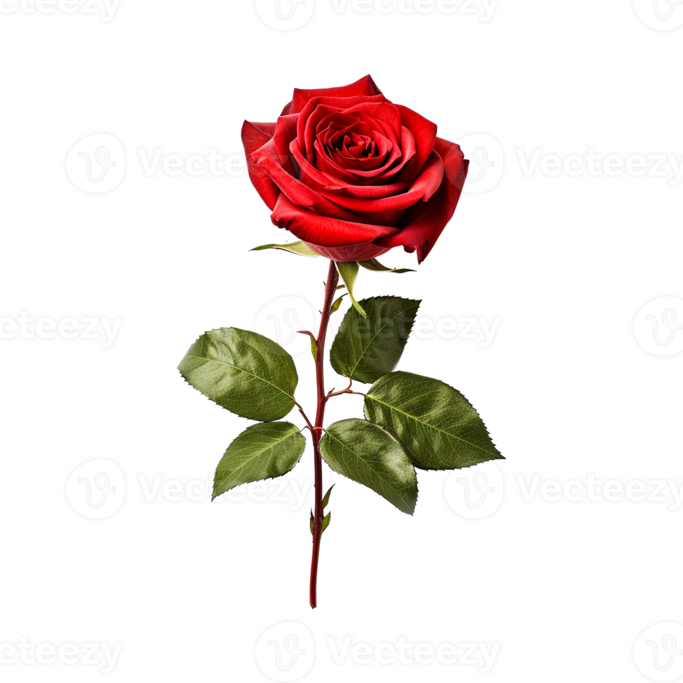 Single beautiful red rose on transparent background png