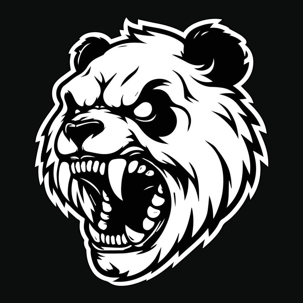 Dark Art Angry Skull Panda Head Black and White Illustration vector