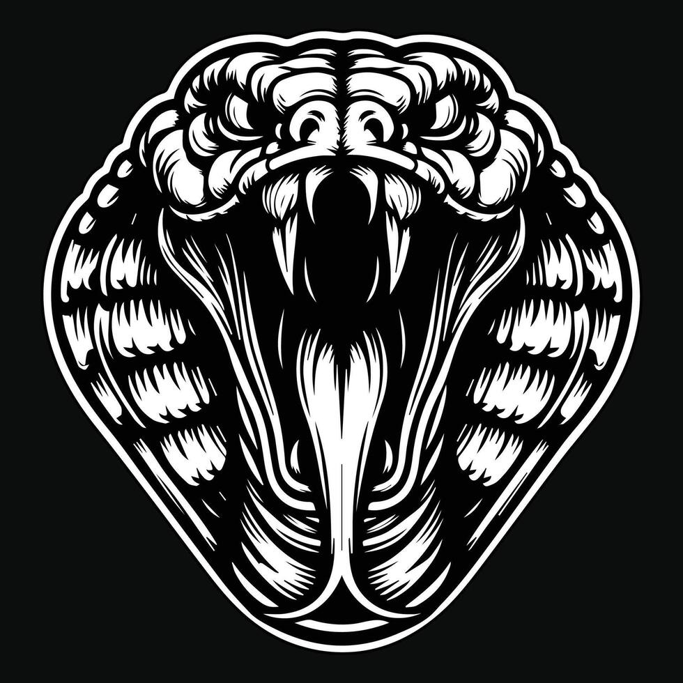 Dark Art Angry Cobra Snake Beast Head Black and White Illustration vector