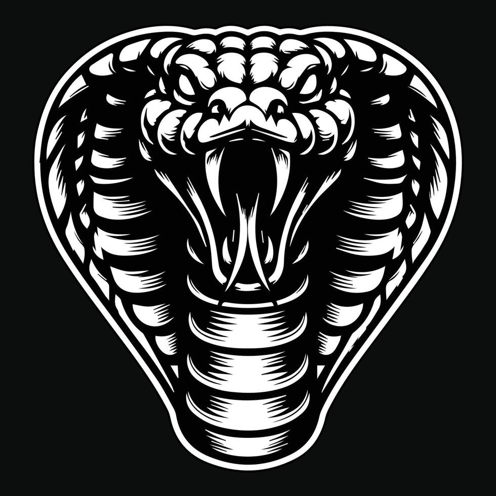 Dark Art Angry Cobra Snake Beast Head Black and White Illustration vector