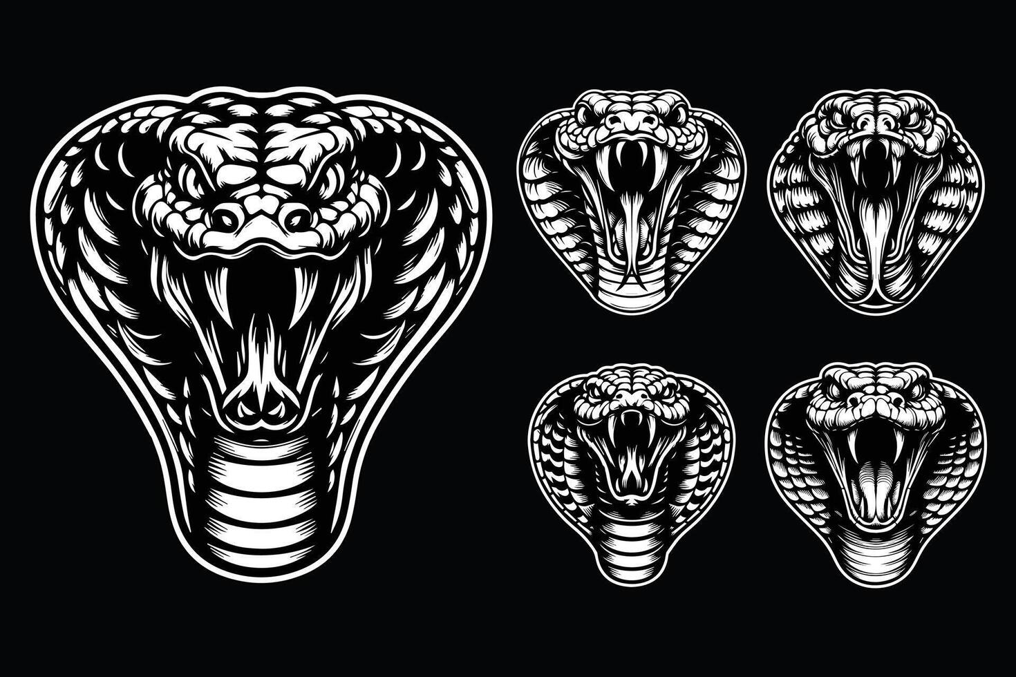 Dark Art Angry Cobra Snake Beast Head Black and White Illustration vector