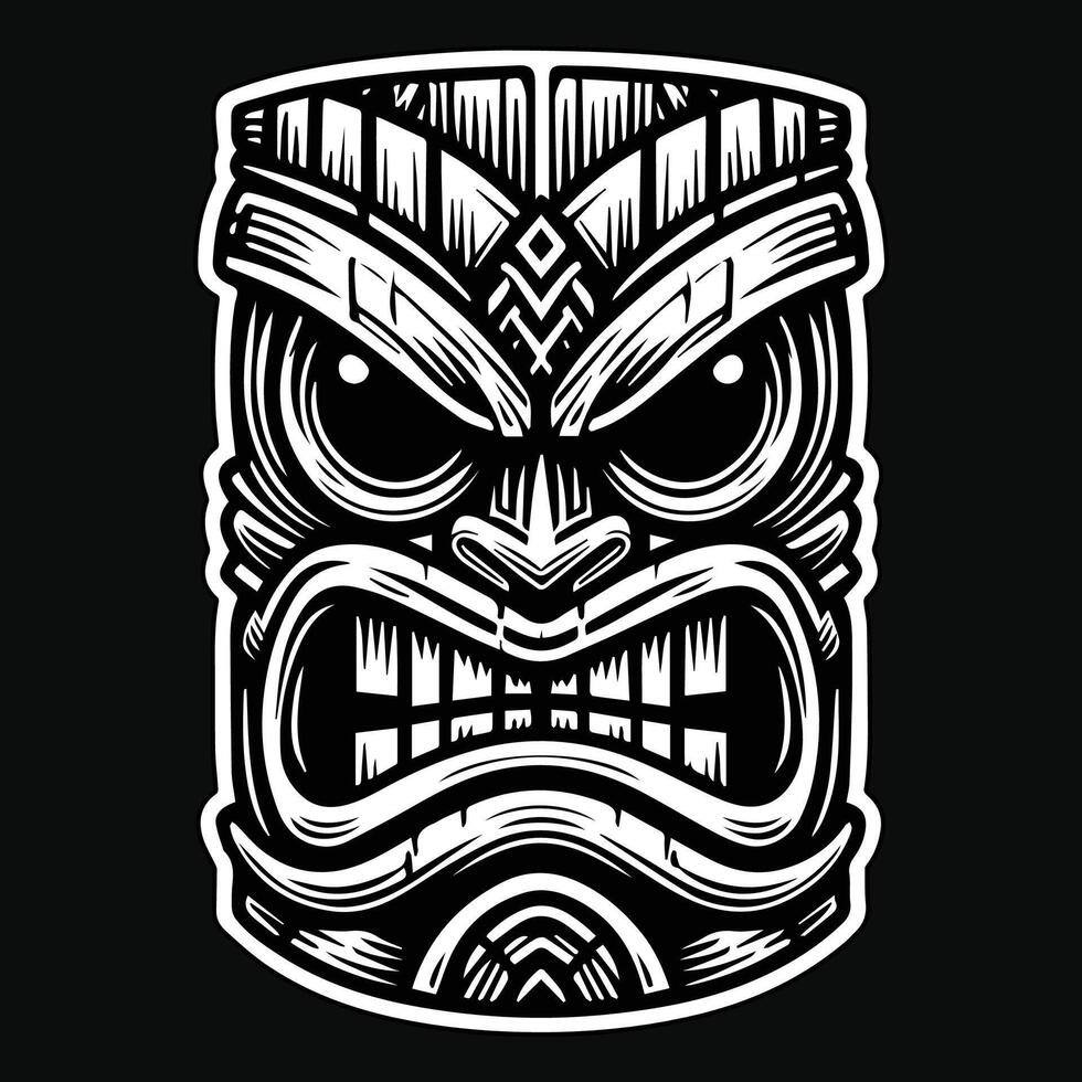 Dark Art Traditional Tribal Mask Expression Black and White Illustration vector