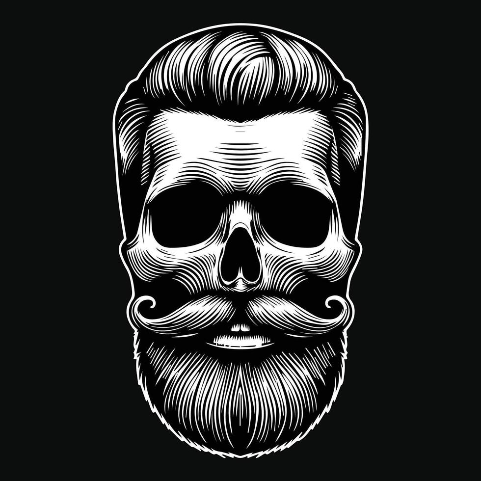 Dark Art Barber Skull Head Mascot Black and White Illustration vector