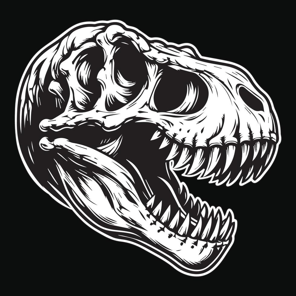 Dark Art Beast Vicious Tyrannosaurus Rex Angry Skull Head Black and White Illustration vector