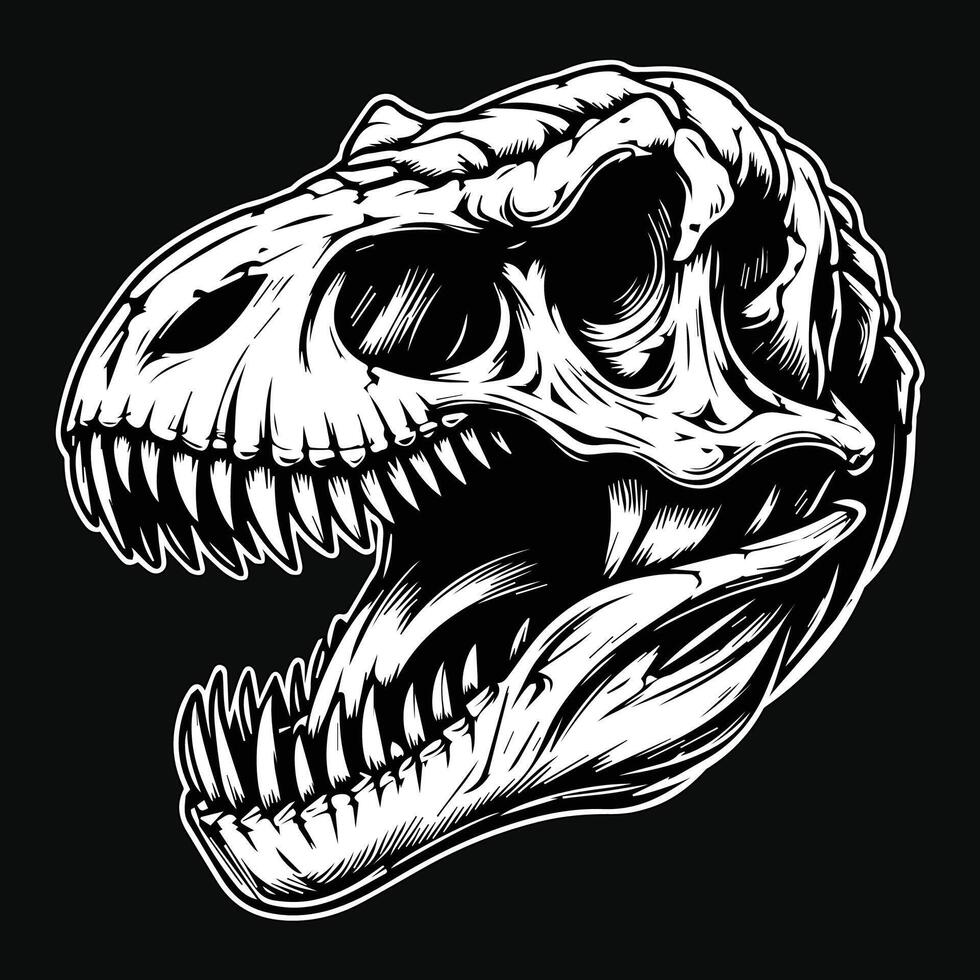 Dark Art Beast Vicious Tyrannosaurus Rex Angry Skull Head Black and White Illustration vector