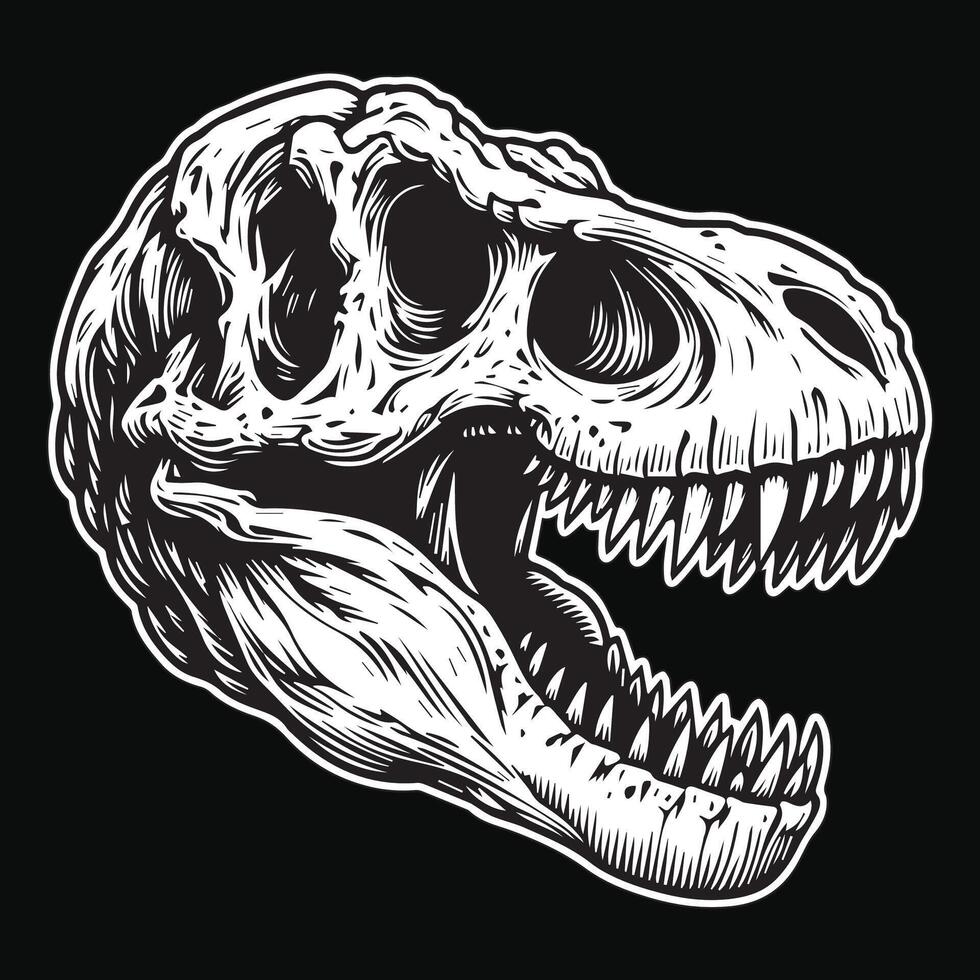 Dark Art Beast Vicious Tyrannosaurus Rex Angry Skull Head Black and White Illustration vector