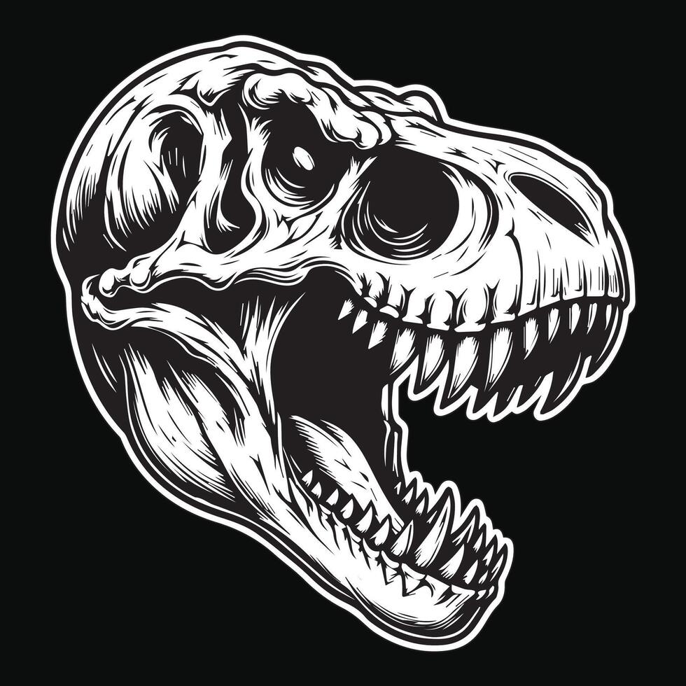 Dark Art Beast Vicious Tyrannosaurus Rex Angry Skull Head Black and White Illustration vector