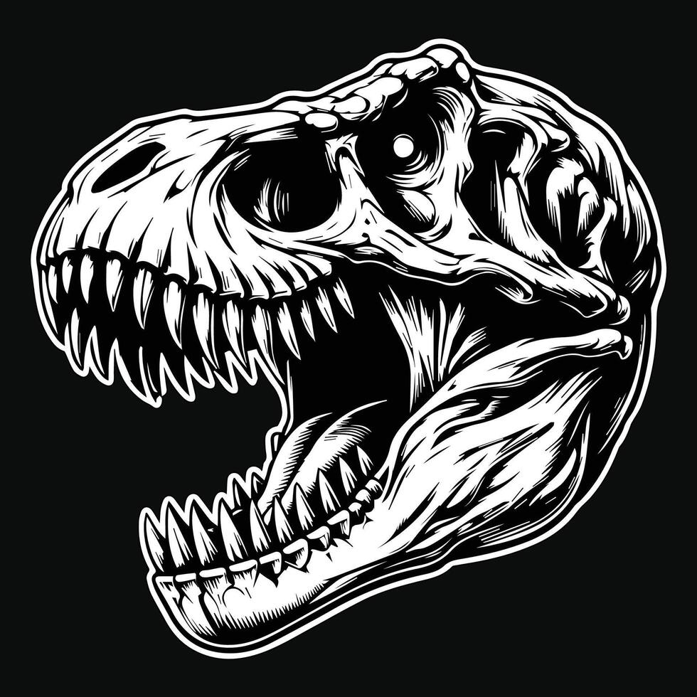 Dark Art Beast Vicious Tyrannosaurus Rex Angry Skull Head Black and White Illustration vector