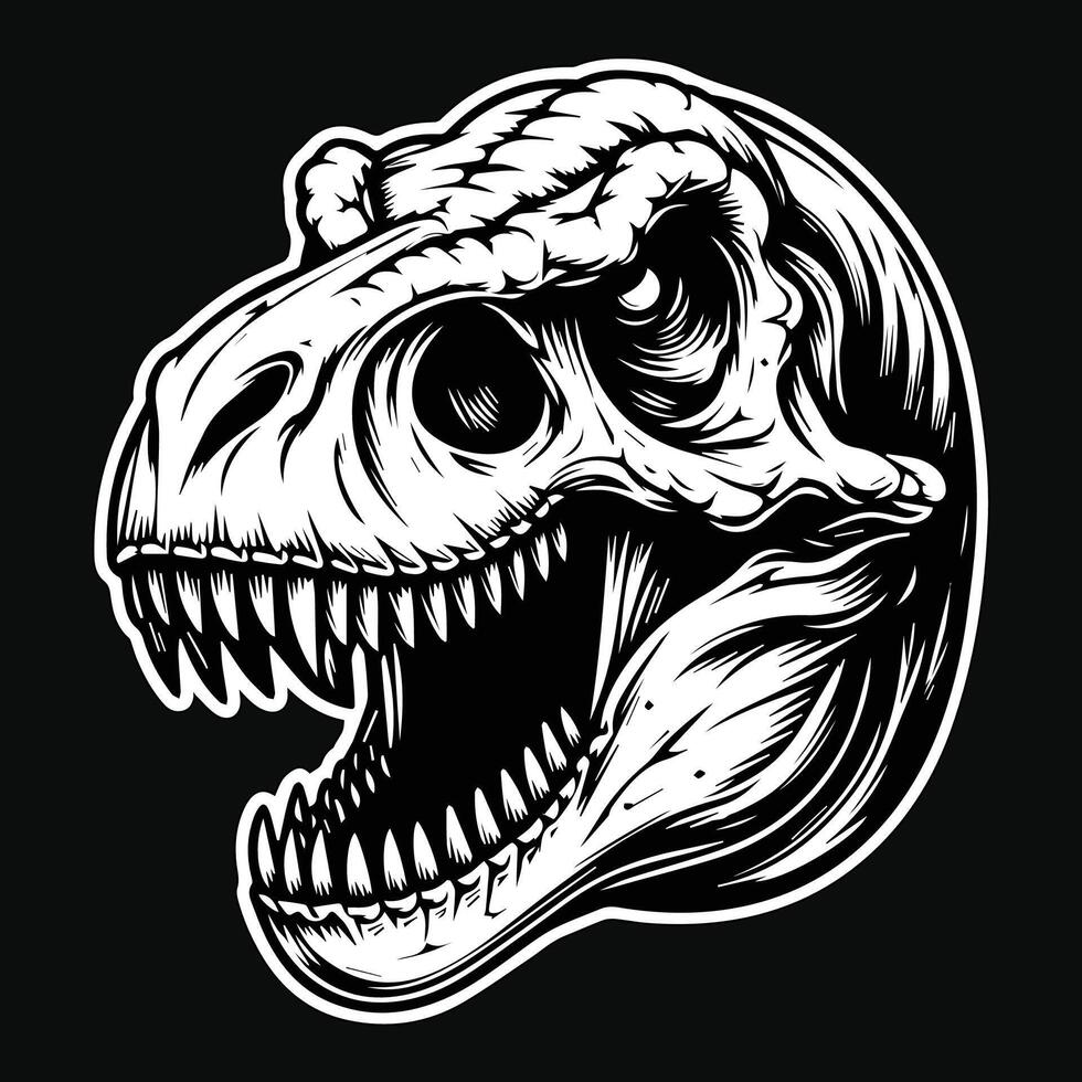 Dark Art Beast Vicious Tyrannosaurus Rex Angry Skull Head Black and White Illustration vector