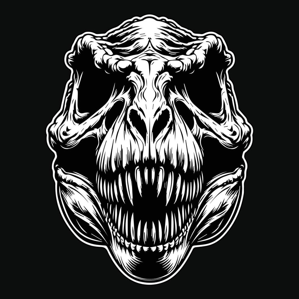 Dark Art Beast Tyrannosaurus Rex Angry Skull Head Black and White Illustration vector