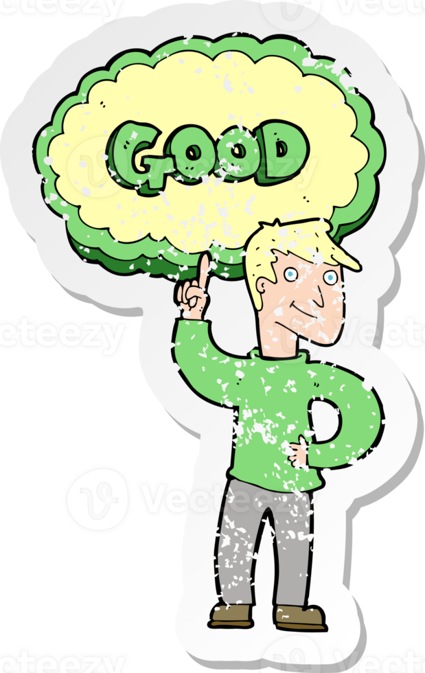 retro distressed sticker of a cartoon man doing good drawing png