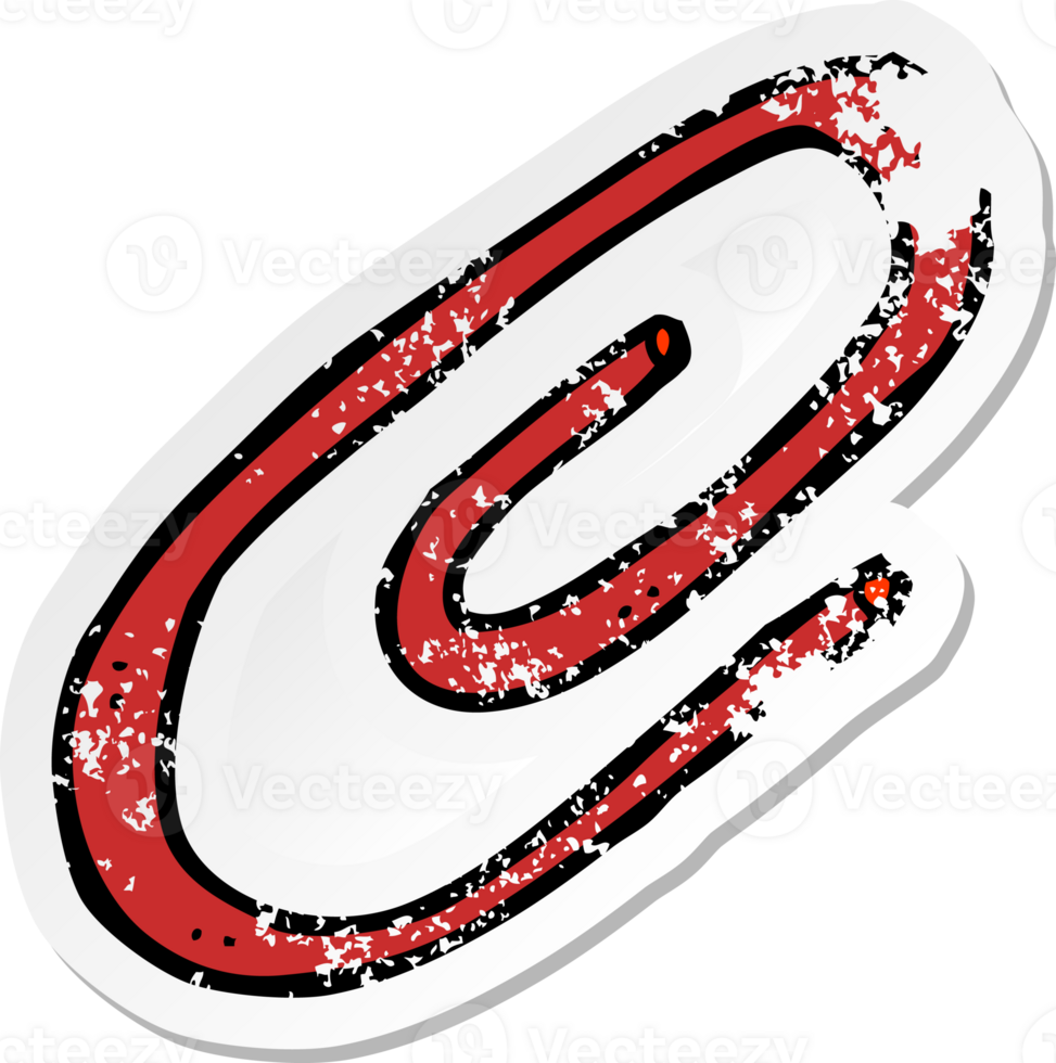 retro distressed sticker of a cartoon paperclip drawing png