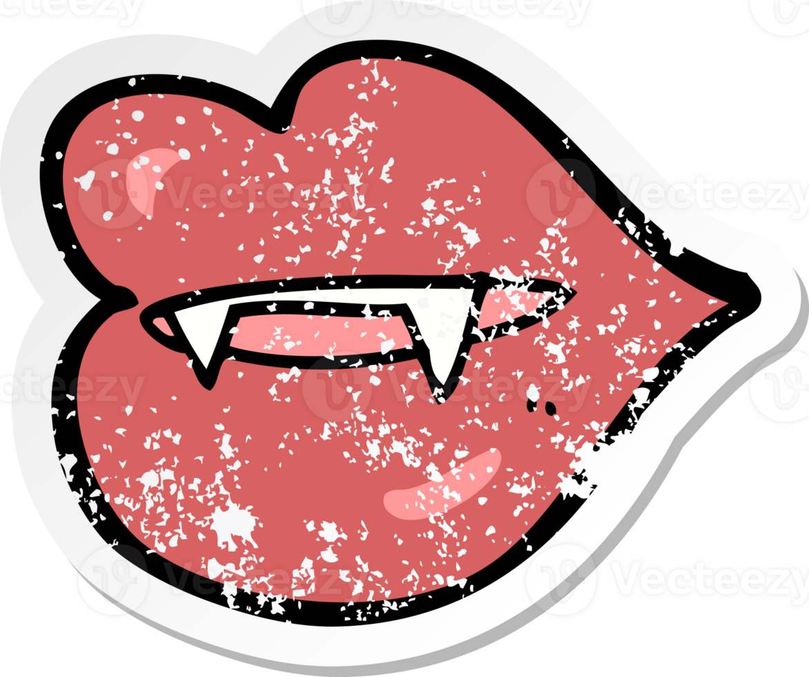 retro distressed sticker of a cartoon vampire fangs drawing png