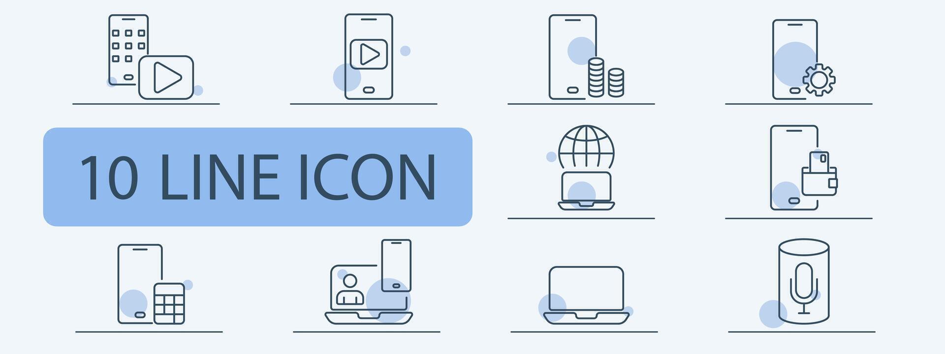 Mobile and digital devices line icons set. Smartphone, laptop, tablet, microphone, play button, wallet. Technology, digital communication concept vector